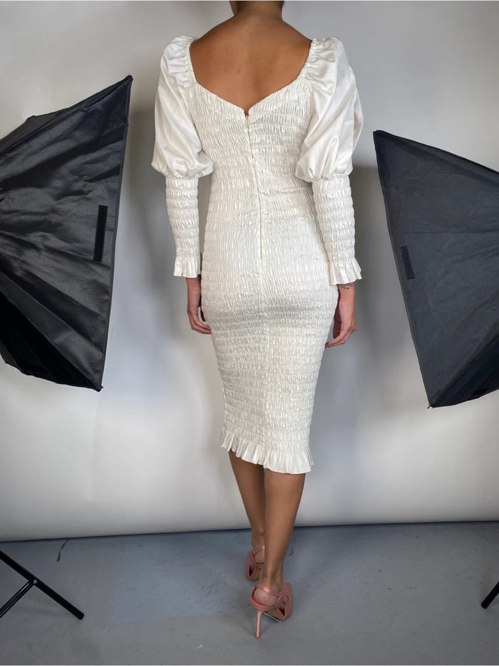 Alejandra Alonso Rojas New Long Sleeve Ruched Bodycon Cotton Dress Size 4 - Picture 5 of 16